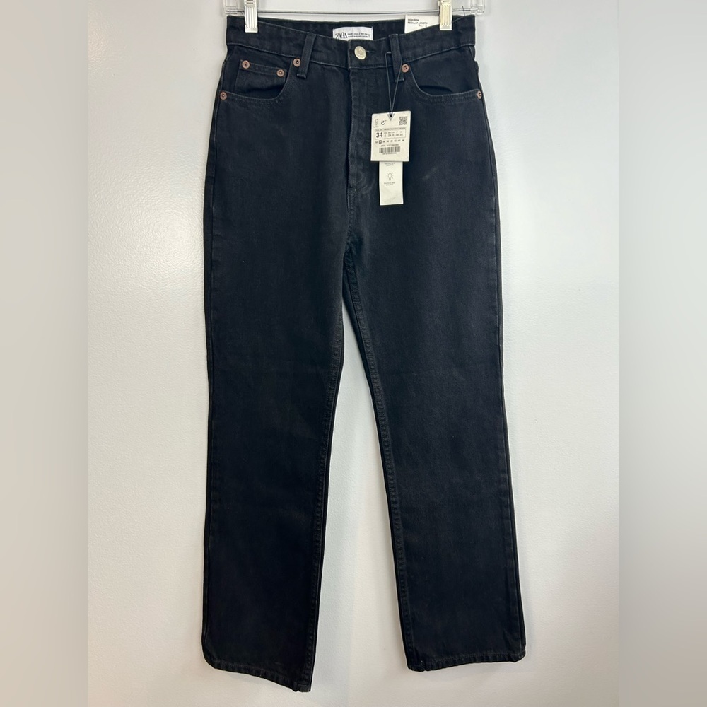 NWT Zara Black High Rise Button Fly Regular Length Ankle Jeans Size 2